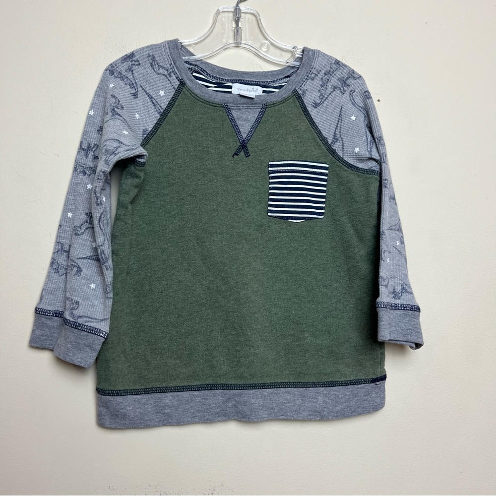 Mud Pie‎ Dinosaur Green And Gray Raglan Style Boys Shirt 4T 5T Dino mudpie